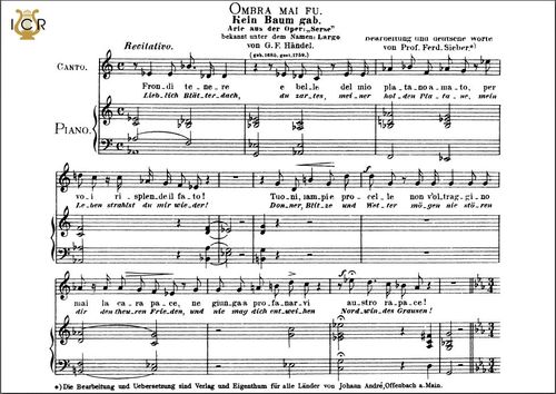 Ombra Mai Fu Med Landscape In E Flat Major G F Haendel Recitative And Aria Transposition For Medium Voice For Mezzo Baritone Caecilia Album Geistlicher Und Weltlicher Arien Und Lieder Ed Andre 1900 Vol