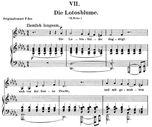 Die Lotosblume Op 25 No 7 Low Voice In D Flat Major R Schumann Myrten Transposition For Low Voice Schumann Lieder Low Edition Vol I Peters Friedlaender Pd 2pp For Contralto Or Bass Sheet